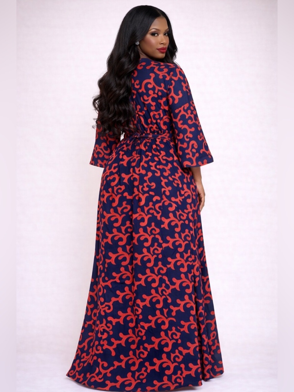 Navy & Red Patterned Long Duster - Picture 2 of 2